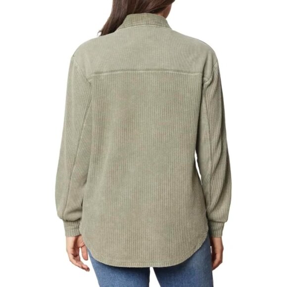 Briggs NWT Women's Relaxed Fit Button Long Sleeve Waffle Shirt Green - Picture 3 of 13